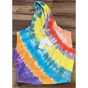 Liv Bergen Willy Rainbow Tie Dye Sleeveless Hoodie Crop Top Cotton Size S NWT